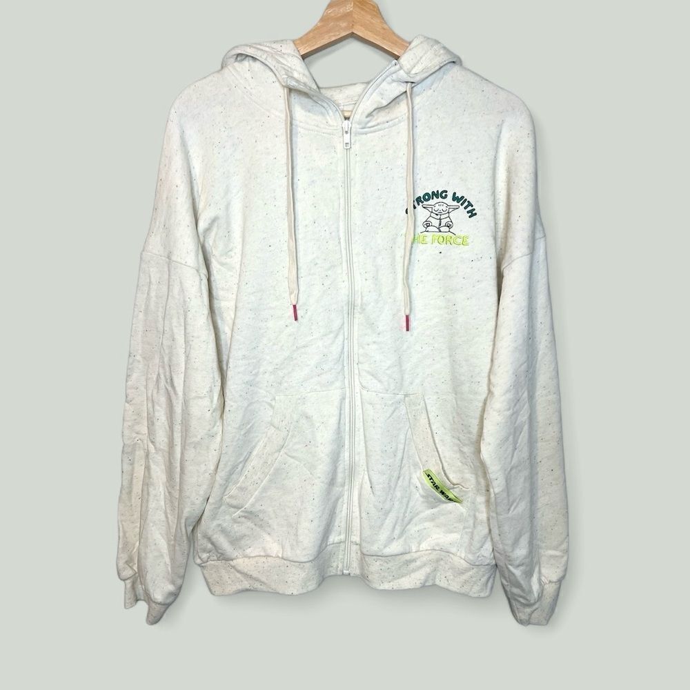 Star Wars Men’s Cream Green Yoda Zip up Hoodie Size Small
